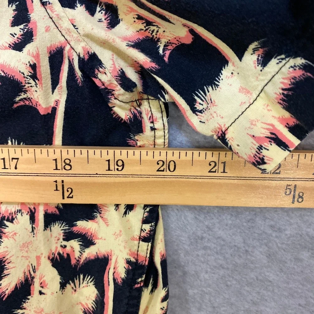 American Eagle Men's M Button Up Shirt Black Yellow 100% Cotton Palm Tree Print